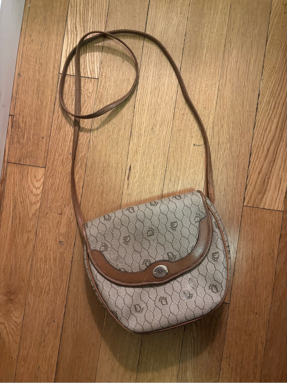Vintage Dior Beige and Brown Monogram Saddle flap Crossbody Bag